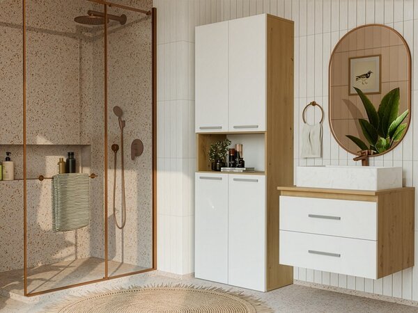 TP Living Koupelnová skříňka s košem na prádlo NEL 1K DK bílá/dub Artisan