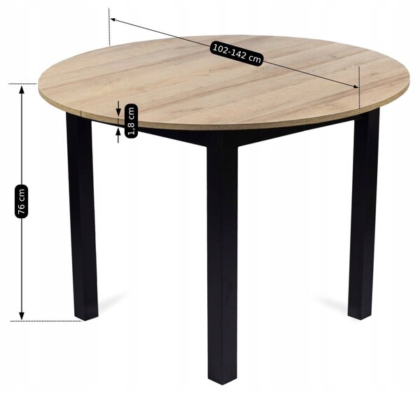 JAKS Kulatý rozkládací stůl Harry 102 až 142 cm dub riviera černá