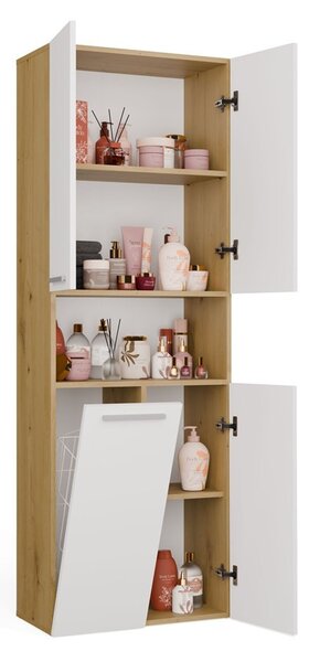 TP Living Koupelnová skříňka s košem na prádlo NEL 1K DK bílá/dub Artisan
