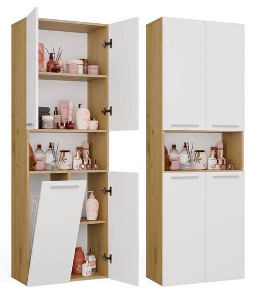 TP Living Koupelnová skříňka s košem na prádlo NEL 1K DK bílá/dub Artisan