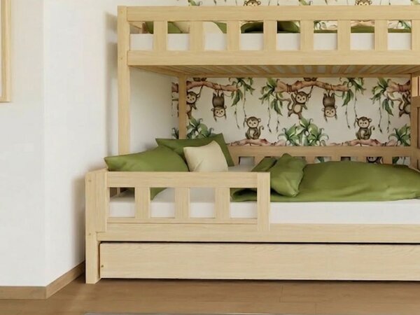 Patrová postel PLOTTY s úložnými schody 90x200, 120x200 cm - Nelakovaná, Zvolte šuplík: Bez šuplíku, Zvolte stranu: Vpravo