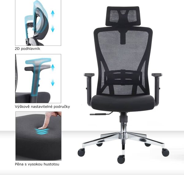 Kancelářská ergonomická židle Neoseat FLEX PRO — černá, nosnost 150 kg