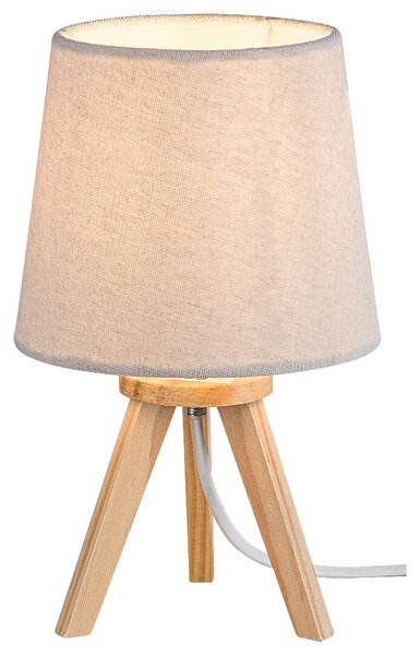 Rabalux 2068 LYCHEE - Stolní lampička se dřevěnou trojnožkou a textilním stínidlem, 1 x E14, 23cm (Stolní lampa nejen na noční stolek se dřevěným podstavcem)