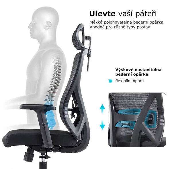Kancelářská ergonomická židle Neoseat FLEX PRO — černá, nosnost 150 kg