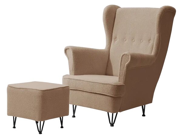 Křeslo typu ušák MARS v setu s podnožkou Světle šedá