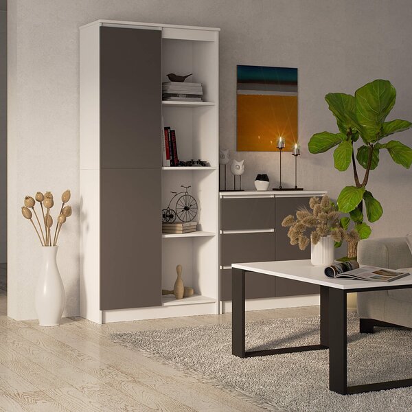 Ak furniture Knihovna R 80 cm CLP bílá/grafitová