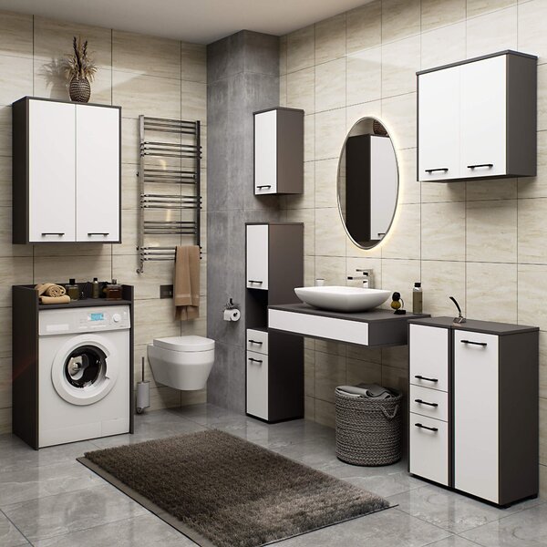 Ak furniture Koupelnová skříňka nad pračku Fin 2D šedá/bílá