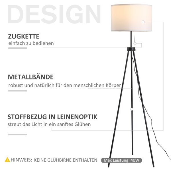 Stojací lampa trojnožka, černá-bílá, 152 cm B31-187V90