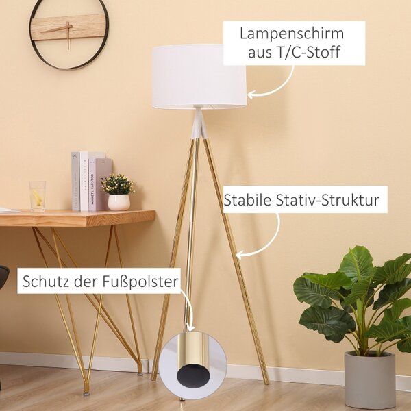 Stojací lampa trojnožka, zlatá-bílá, 144 cm B31-371