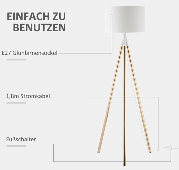 Stojací lampa trojnožka, zlatá-bílá, 144 cm B31-371