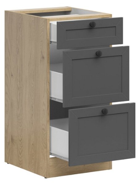 Kuchyňská skříňka Junona Ramka 40 cm, šuplíky, dub bernstein/grafit