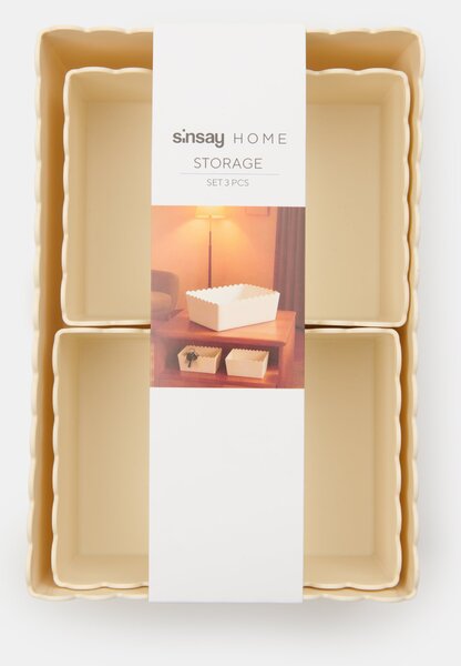 Sinsay - Sada úložných krabiček se zvlněným okrajem 3 pack - béžová