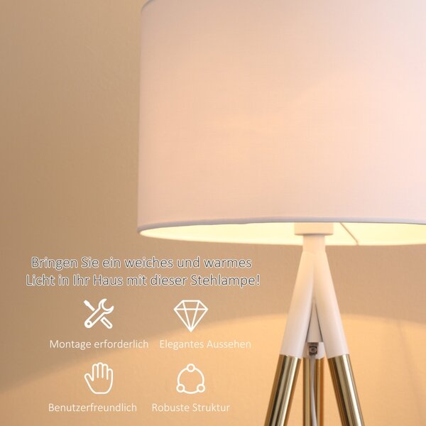 Stojací lampa trojnožka, zlatá-bílá, 144 cm B31-371