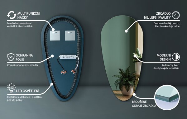 Led zrcadlo ve tvaru kapky 40x80 cm