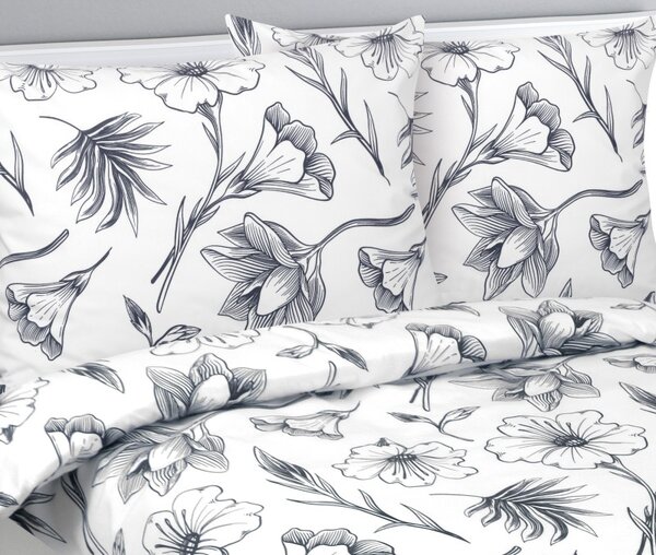 BELLATEX Flanelové povlečení Bílá, Šedá 140x200 cm. 70x90 cm