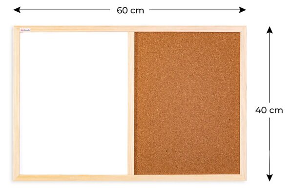 Korková a magnetická tabule 60x40 cm COMBI dřevěný rám + PŘÍSLUŠENSTVÍ ZDARMA, TMK64D