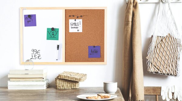 Korková a magnetická tabule 60x40 cm COMBI dřevěný rám + PŘÍSLUŠENSTVÍ ZDARMA, TMK64D