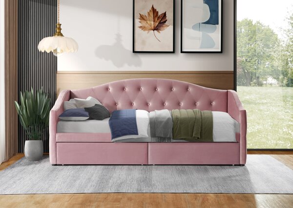 KONDELA Postel s úložným prostorem, 90x200, růžová Velvet látka, ZASKA