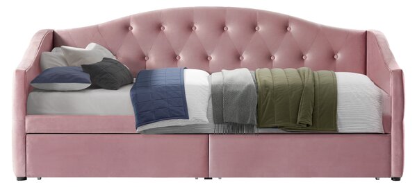 KONDELA Postel s úložným prostorem, 90x200, růžová Velvet látka, ZASKA