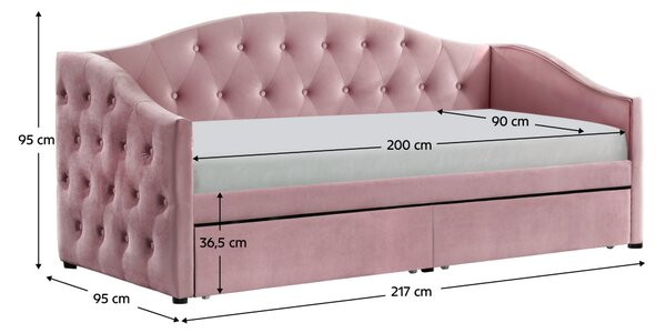KONDELA Postel s úložným prostorem, 90x200, růžová Velvet látka, ZASKA