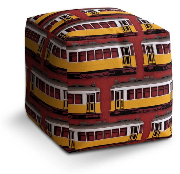 Sablio Taburet Cube Lisabonské historické tramvaje Červený Pattern - 40x40x40 cm
