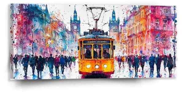 Sablio Obraz Žlutá tramvaj Paint - 110x50 cm