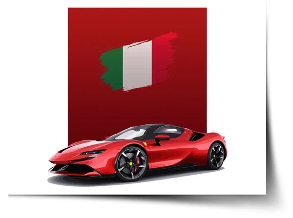 Sablio Plakát Ferrari Italská vlajka na červeném bloku - 60x40 cm