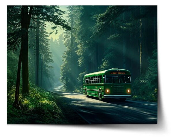 Sablio Plakát Zelený autobus v lese - 60x40 cm