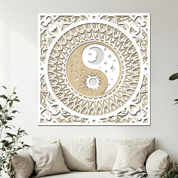 Dřevěná 5 vrstvá mandala YING YANG | Rozměry (cm): 40 | Zvolte barevný dekor: wenge-javor
