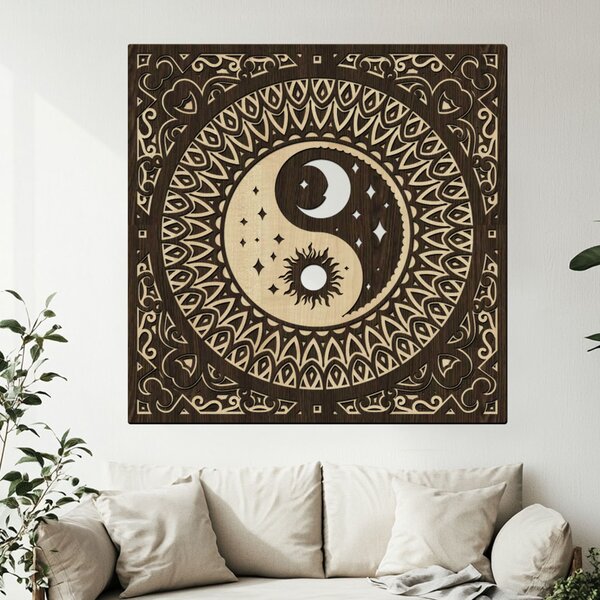 Dřevěná 5 vrstvá mandala YING YANG | Rozměry (cm): 40 | Zvolte barevný dekor: wenge-javor