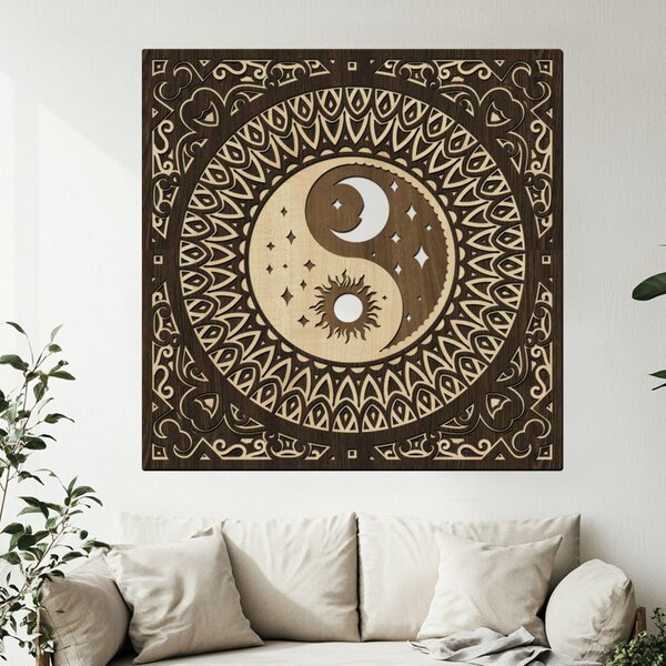 Dřevěná 5 vrstvá mandala YING YANG | Rozměry (cm): 40 | Zvolte barevný dekor: wenge-javor