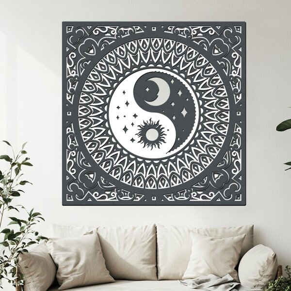 Dřevěná 5 vrstvá mandala YING YANG | Rozměry (cm): 40 | Zvolte barevný dekor: wenge-javor