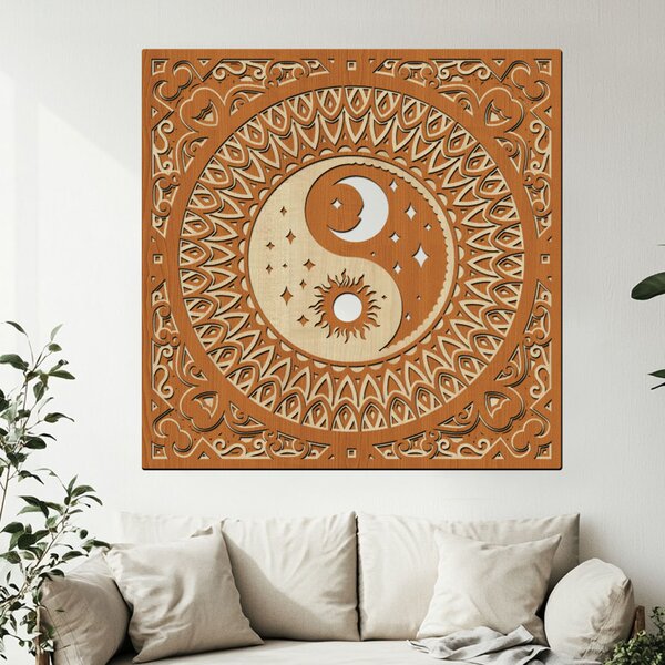 Dřevěná 5 vrstvá mandala YING YANG | Rozměry (cm): 40 | Zvolte barevný dekor: wenge-javor