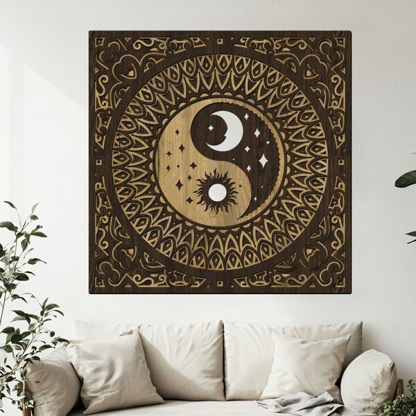 Dřevěná 5 vrstvá mandala YING YANG | Rozměry (cm): 40 | Zvolte barevný dekor: wenge-javor