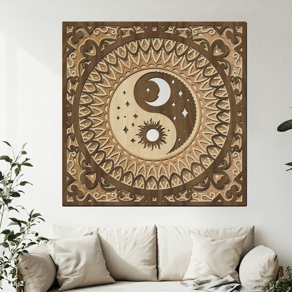 Dřevěná 5 vrstvá mandala YING YANG | Rozměry (cm): 40 | Zvolte barevný dekor: wenge-javor
