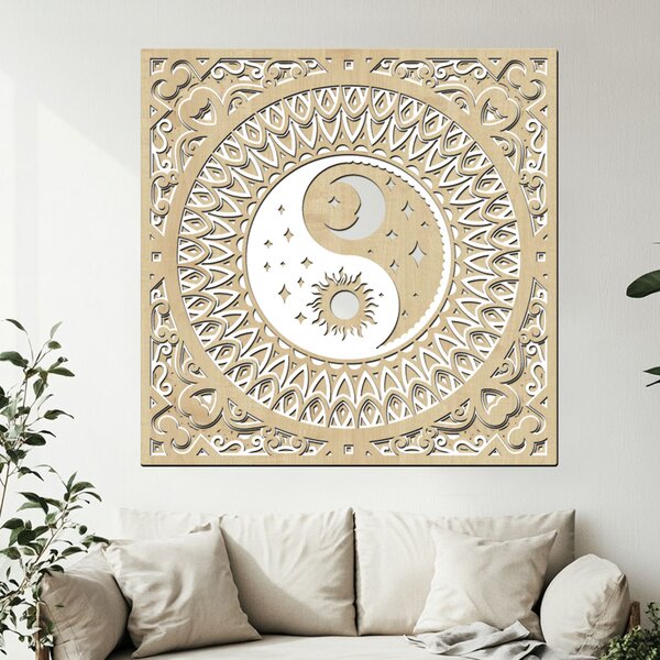 Dřevěná 5 vrstvá mandala YING YANG | Rozměry (cm): 40 | Zvolte barevný dekor: wenge-javor