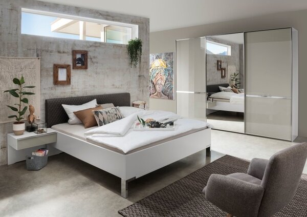 Moderní ložnice MONTREAL bílá/sklo šedý lesk