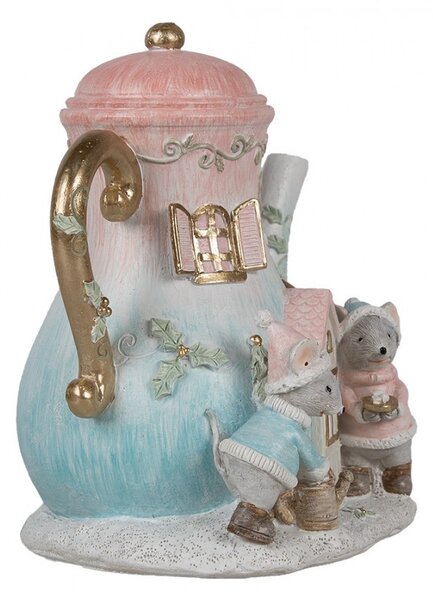 Vánoční dekorace svítící konvička s myškami - 15*12*16 cm - Clayre & Eef