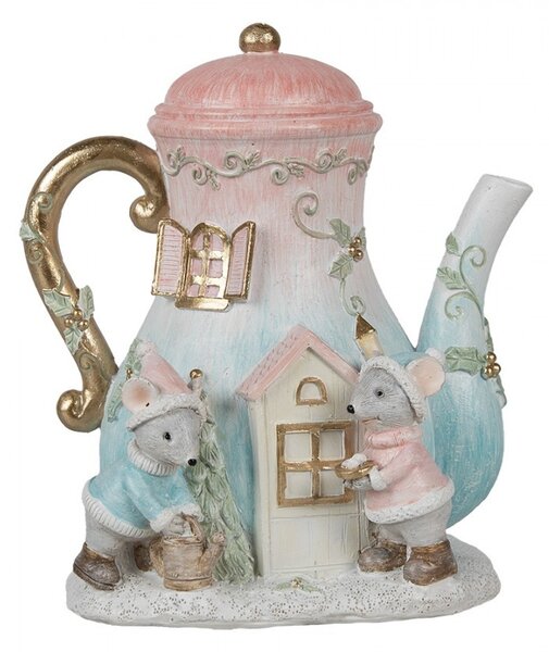 Vánoční dekorace svítící konvička s myškami - 15*12*16 cm - Clayre & Eef