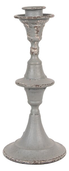 Šedý antik kovový svícen na úzkou svíčku - Ø 12*26 cm - Clayre & Eef