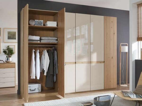 Moderní ložnice BARI 2 bílý dub/sklo champagne