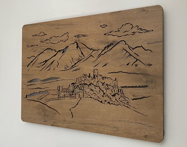 "Spišský hrad" světelný obraz 230V 90x62cm provedení povrchu: dub světlý
