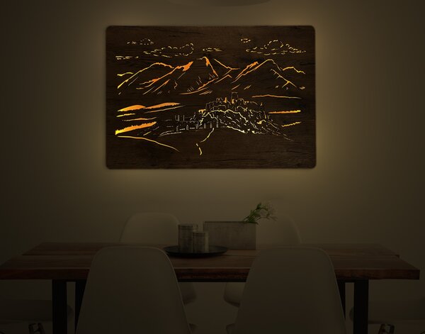 "Spišský hrad" světelný obraz 230V 90x62cm provedení povrchu: dub světlý
