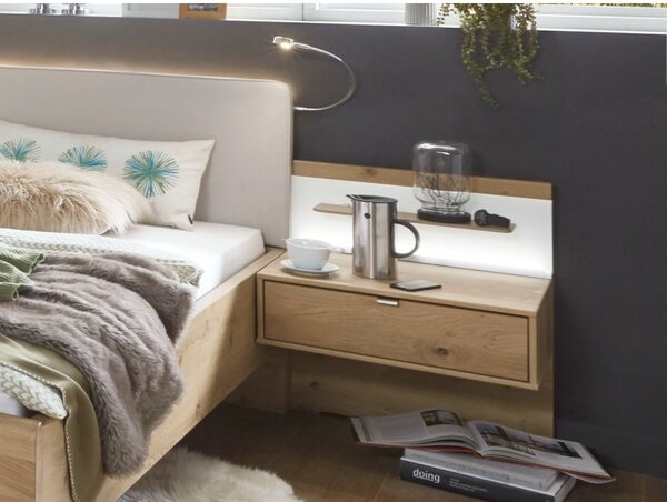 Moderní ložnice BARI 2 bílý dub/sklo champagne