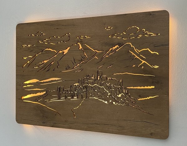 "Spišský hrad" světelný obraz 230V 90x62cm provedení povrchu: dub světlý