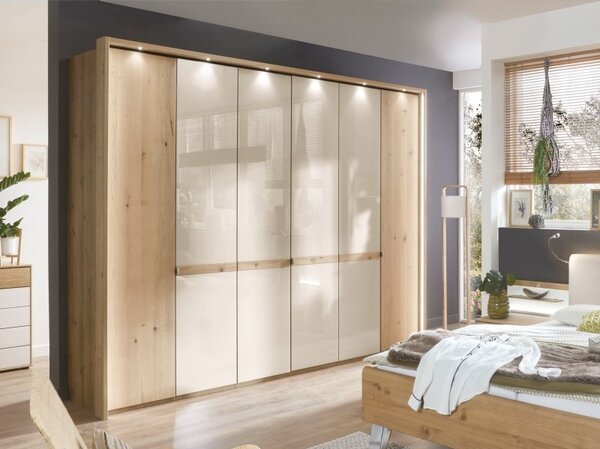 Moderní ložnice BARI 2 bílý dub/sklo champagne