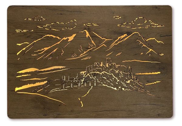 "Spišský hrad" světelný obraz 230V 90x62cm provedení povrchu: dub světlý