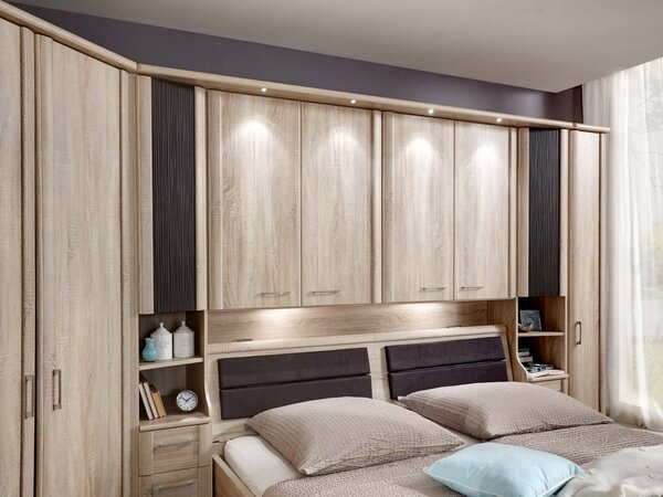 Moderní ložnice s nástavbou nad postelí LUXOR 2 dub segerau