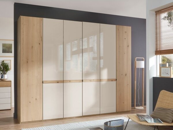 Moderní ložnice BARI 3 bílý dub/sklo champagne