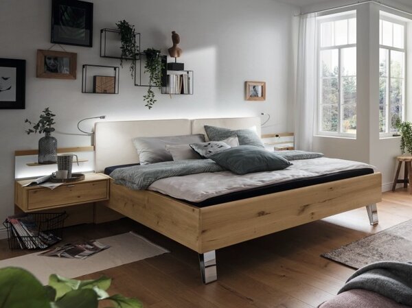 Moderní ložnice BARI 1 bílý dub/sklo champagne